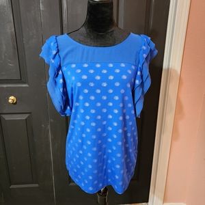 Blue top with silver polka dots - size Large